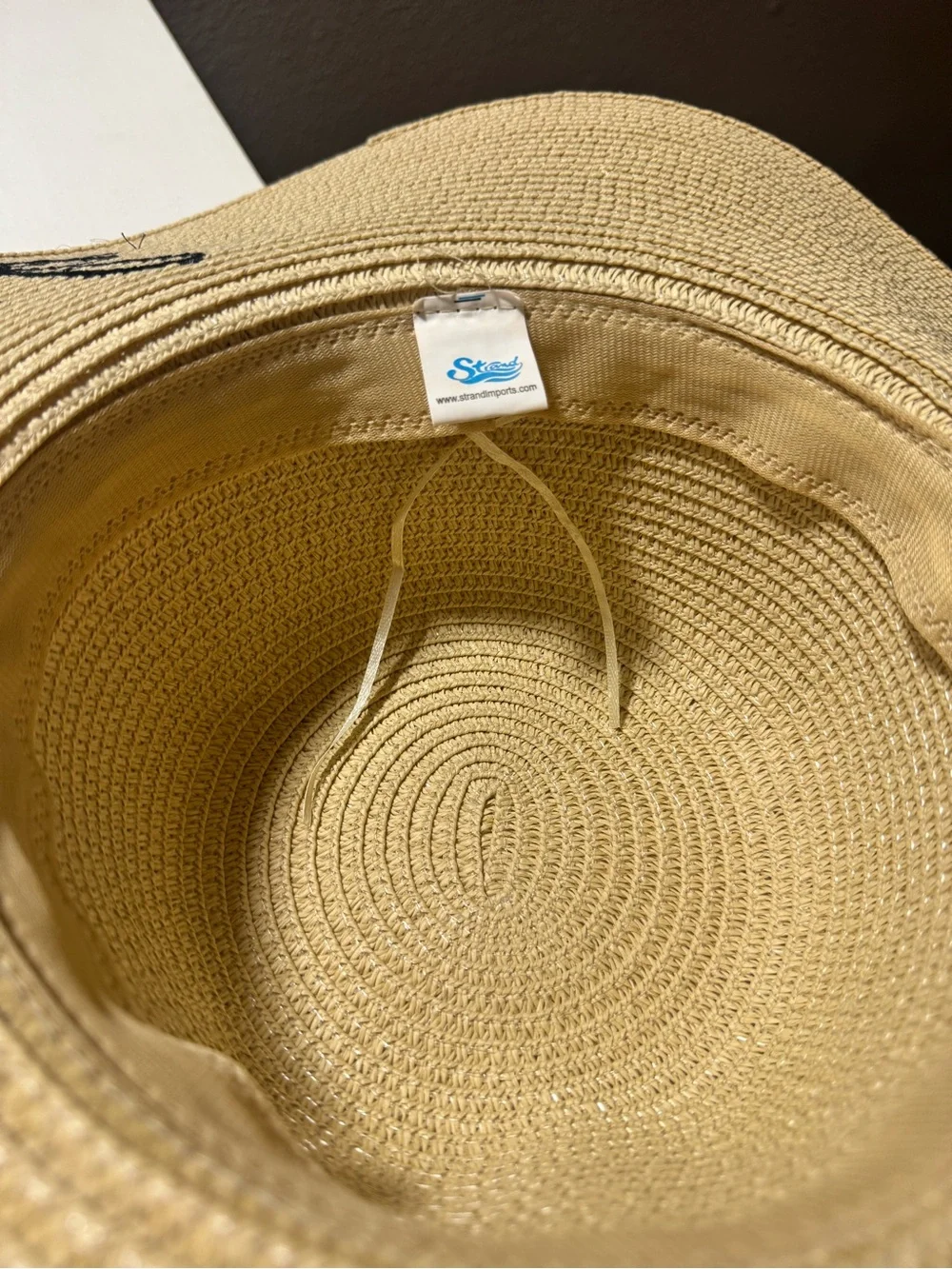 Wide Brim Straw Sun Hat - Beige with Black Accent adjustable